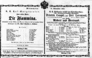 Theaterzettel (Oper und Burgtheater in Wien) 18571118 Seite: 1