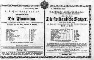 Theaterzettel (Oper und Burgtheater in Wien) 18571119 Seite: 1