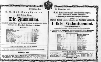 Theaterzettel (Oper und Burgtheater in Wien) 18571122 Seite: 1
