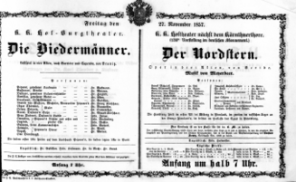 Theaterzettel (Oper und Burgtheater in Wien) 18571127 Seite: 1
