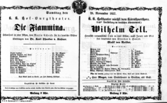 Theaterzettel (Oper und Burgtheater in Wien) 18571128 Seite: 1