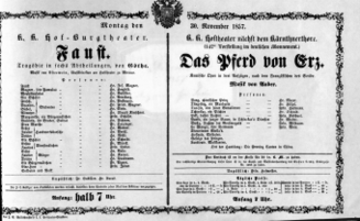 Theaterzettel (Oper und Burgtheater in Wien) 18571130 Seite: 1