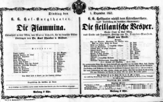 Theaterzettel (Oper und Burgtheater in Wien) 18571201 Seite: 1