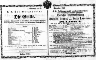 Theaterzettel (Oper und Burgtheater in Wien) 18571209 Seite: 1