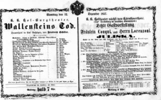 Theaterzettel (Oper und Burgtheater in Wien) 18571212 Seite: 1