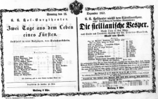 Theaterzettel (Oper und Burgtheater in Wien) 18571213 Seite: 1