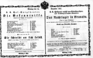 Theaterzettel (Oper und Burgtheater in Wien) 18571214 Seite: 1