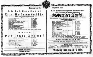 Theaterzettel (Oper und Burgtheater in Wien) 18571227 Seite: 1