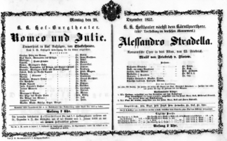 Theaterzettel (Oper und Burgtheater in Wien) 18571228 Seite: 1