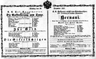 Theaterzettel (Oper und Burgtheater in Wien) 18571229 Seite: 1