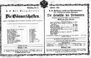 Theaterzettel (Oper und Burgtheater in Wien) 18580102 Seite: 1