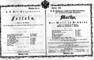 Theaterzettel (Oper und Burgtheater in Wien) 18580104 Seite: 1