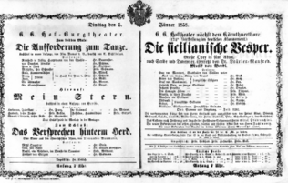 Theaterzettel (Oper und Burgtheater in Wien) 18580105 Seite: 1