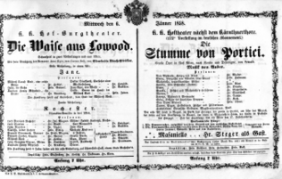 Theaterzettel (Oper und Burgtheater in Wien) 18580106 Seite: 1
