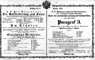 Theaterzettel (Oper und Burgtheater in Wien) 18580108 Seite: 1