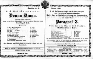 Theaterzettel (Oper und Burgtheater in Wien) 18580109 Seite: 1