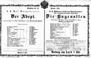 Theaterzettel (Oper und Burgtheater in Wien) 18580110 Seite: 1