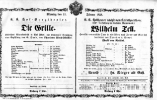 Theaterzettel (Oper und Burgtheater in Wien) 18580111 Seite: 1