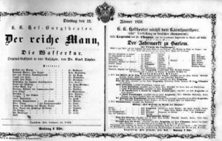 Theaterzettel (Oper und Burgtheater in Wien) 18580112 Seite: 1