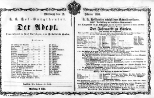Theaterzettel (Oper und Burgtheater in Wien) 18580113 Seite: 1