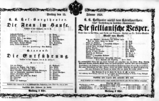 Theaterzettel (Oper und Burgtheater in Wien) 18580115 Seite: 1