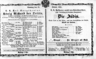 Theaterzettel (Oper und Burgtheater in Wien) 18580117 Seite: 1