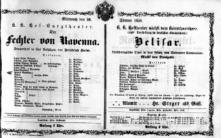 Theaterzettel (Oper und Burgtheater in Wien) 18580120 Seite: 1