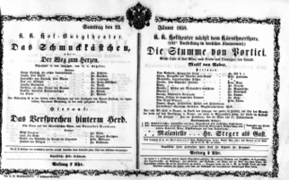 Theaterzettel (Oper und Burgtheater in Wien) 18580123 Seite: 1