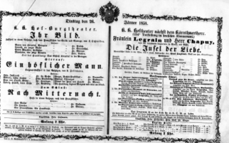 Theaterzettel (Oper und Burgtheater in Wien) 18580126 Seite: 1