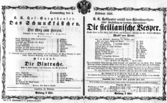Theaterzettel (Oper und Burgtheater in Wien) 18580204 Seite: 1