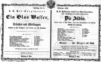 Theaterzettel (Oper und Burgtheater in Wien) 18580205 Seite: 1