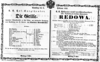 Theaterzettel (Oper und Burgtheater in Wien) 18580206 Seite: 1