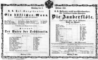 Theaterzettel (Oper und Burgtheater in Wien) 18580207 Seite: 1