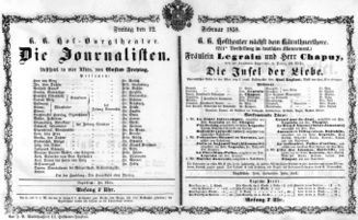Theaterzettel (Oper und Burgtheater in Wien) 18580212 Seite: 1