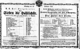 Theaterzettel (Oper und Burgtheater in Wien) 18580215 Seite: 1