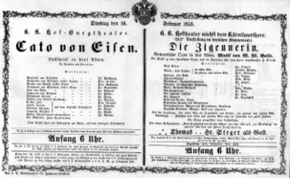 Theaterzettel (Oper und Burgtheater in Wien) 18580216 Seite: 1