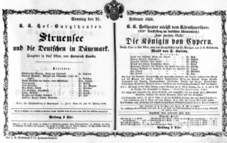 Theaterzettel (Oper und Burgtheater in Wien) 18580221 Seite: 1
