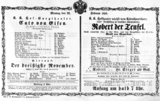 Theaterzettel (Oper und Burgtheater in Wien) 18580222 Seite: 1