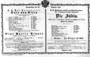 Theaterzettel (Oper und Burgtheater in Wien) 18580225 Seite: 1