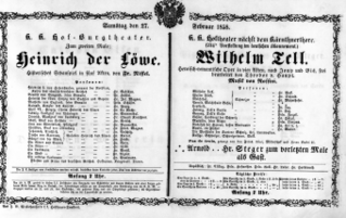 Theaterzettel (Oper und Burgtheater in Wien) 18580227 Seite: 1
