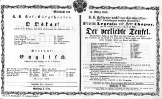 Theaterzettel (Oper und Burgtheater in Wien) 18580303 Seite: 1