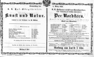 Theaterzettel (Oper und Burgtheater in Wien) 18580304 Seite: 1