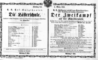 Theaterzettel (Oper und Burgtheater in Wien) 18580305 Seite: 1