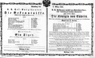 Theaterzettel (Oper und Burgtheater in Wien) 18580306 Seite: 1
