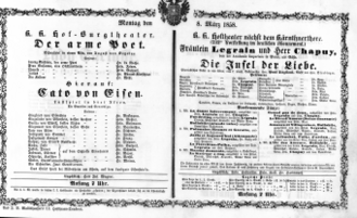 Theaterzettel (Oper und Burgtheater in Wien) 18580308 Seite: 1