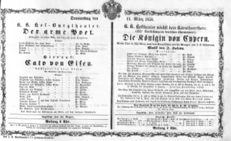 Theaterzettel (Oper und Burgtheater in Wien) 18580311 Seite: 1