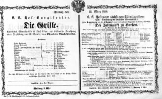Theaterzettel (Oper und Burgtheater in Wien) 18580312 Seite: 1