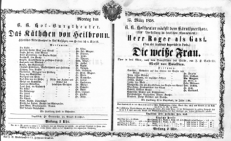 Theaterzettel (Oper und Burgtheater in Wien) 18580315 Seite: 1