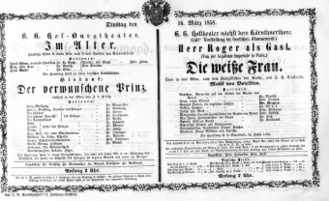 Theaterzettel (Oper und Burgtheater in Wien) 18580316 Seite: 1