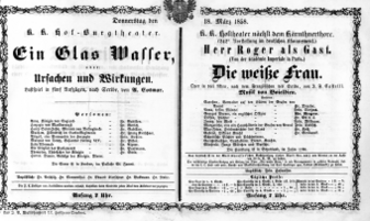 Theaterzettel (Oper und Burgtheater in Wien) 18580318 Seite: 1